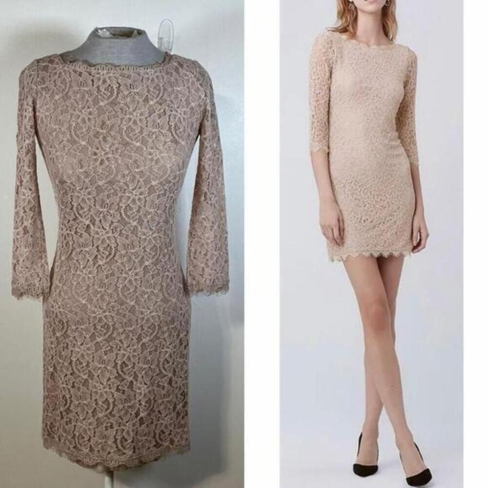 Diane Von Furstenberg Zarita Dress Women’s Size 4 Ballet Lined Lace Beige Pink
